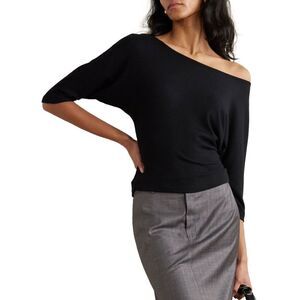 Leset Lauren Womens Asymmetric Off The Shoulder Jersey Top Medium Black NWT $160